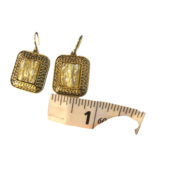 Disco Gold tone Greco-Roman Inspired Square Dangle Earrings‎ - Picture 5 of 5